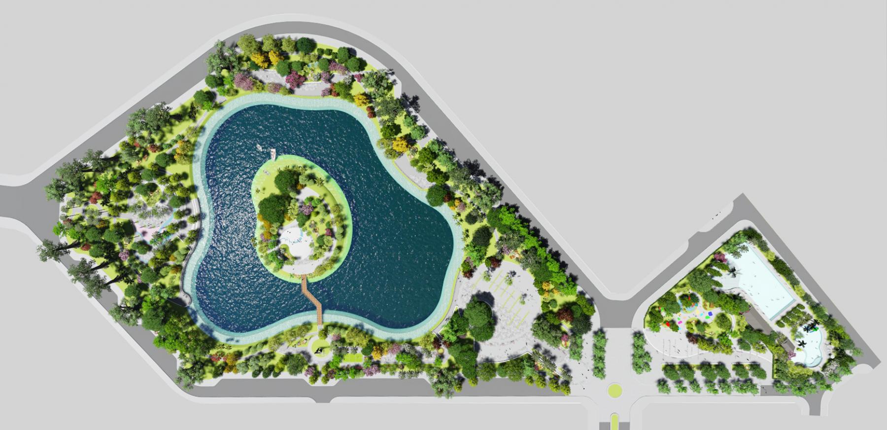 Sơ đồ cảnh quan công viên trung tâm quanh hồ cảnh quan của Khu đô thị Xuân An Green Park
